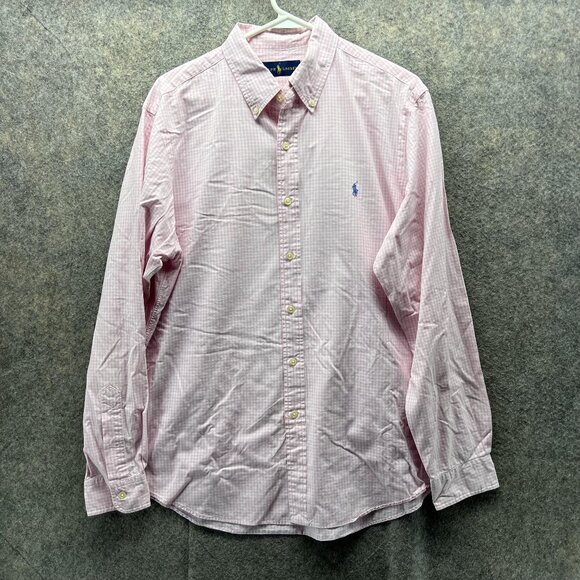 Polo Ralph Lauren Shirt Men Large Pink Casual Button Up Preppy Gingham Check - Picture 1 of 12